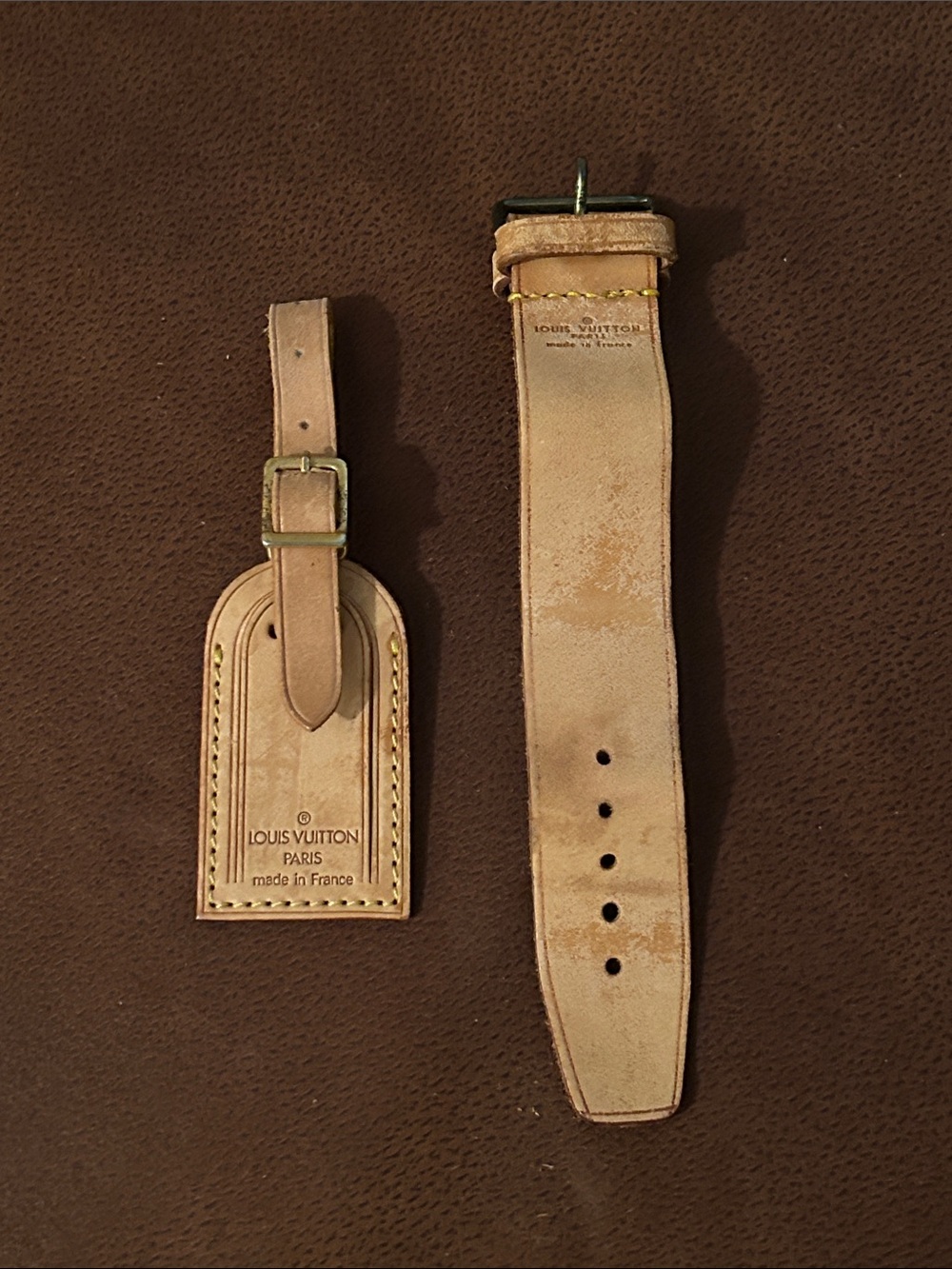 Louis Vuitton Beige/Tan Leather Luggage Tag and Strap Set